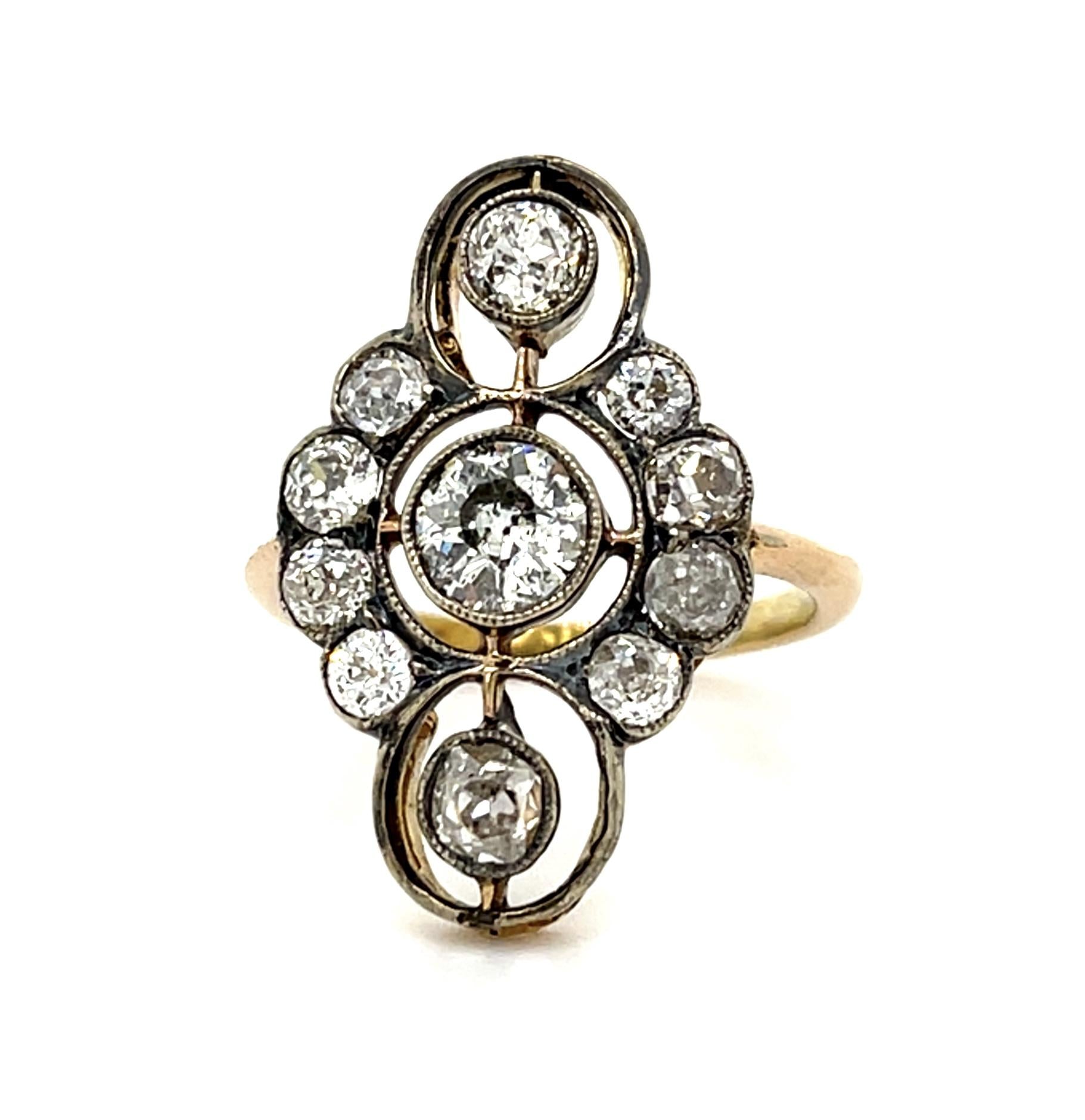 Original Victorian .50ct (I1) Center Old Mine 18KY Gold + Silver Ring