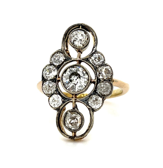 Original Victorian .50ct (I1) Center Old Mine 18KY Gold + Silver Ring