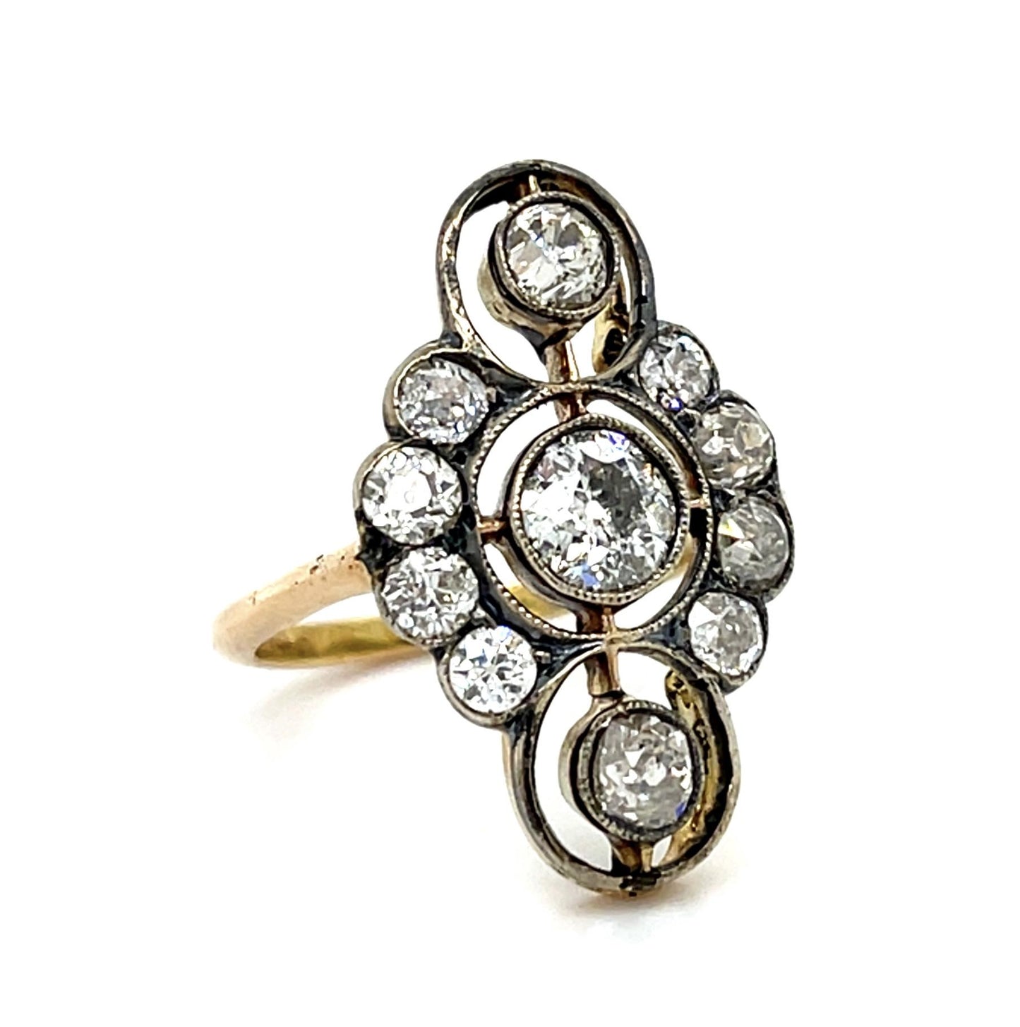 Original Victorian .50ct (I1) Center Old Mine 18KY Gold + Silver Ring
