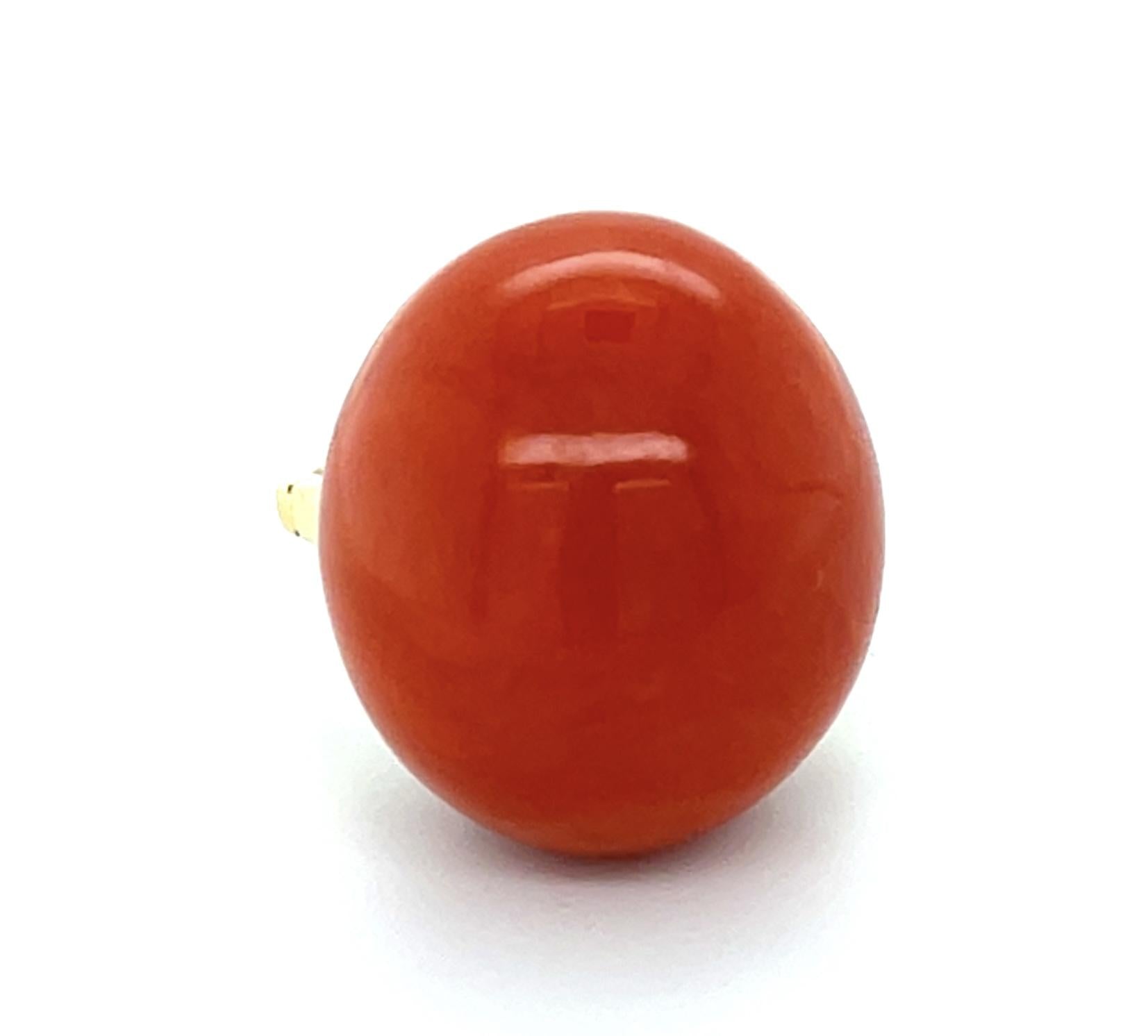 Cabochon Red Coral 18KY Gold Ring