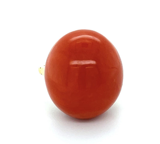 Cabochon Red Coral 18KY Gold Ring