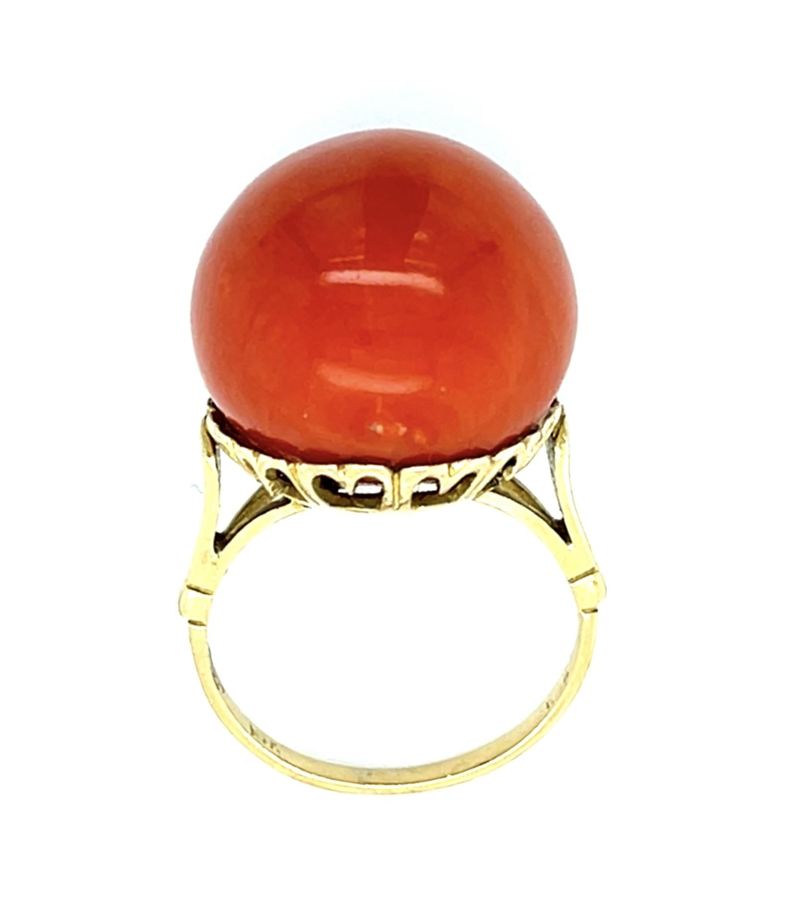 Cabochon Red Coral 18KY Gold Ring