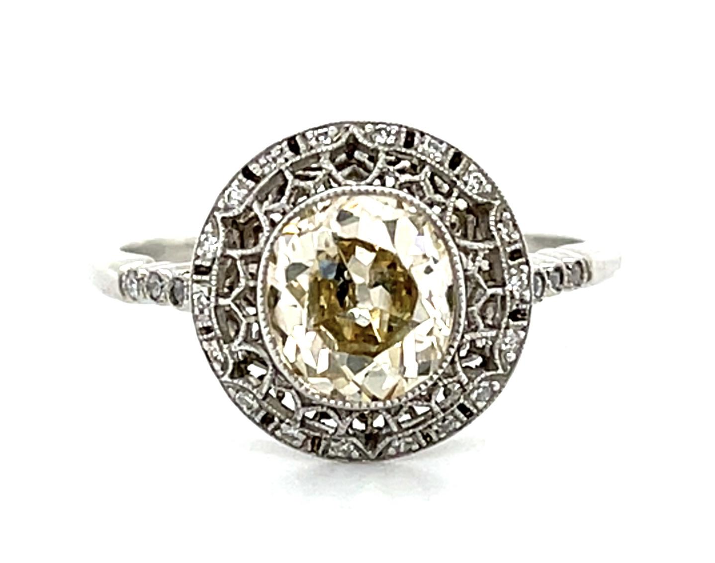 1.32ct (Light Fancy Brown SI) Old European Diamond Platinum Handmade Ring
