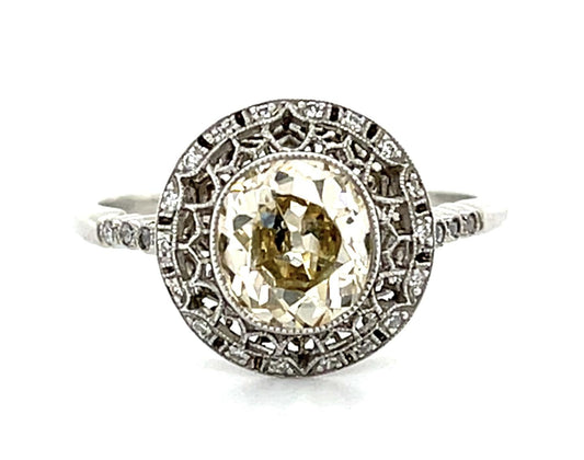 1.32ct (Light Fancy Brown SI) Old European Diamond Platinum Handmade Ring