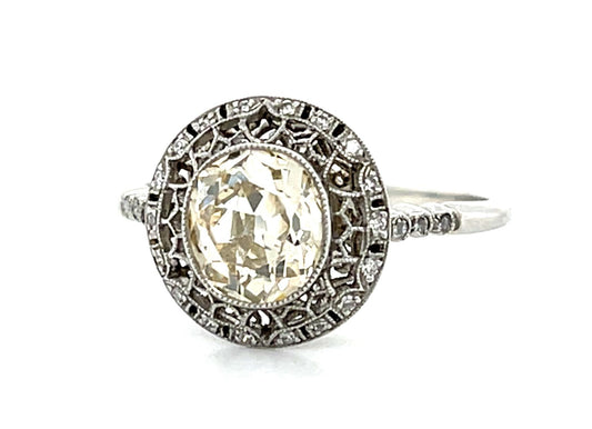 1.32ct (Light Fancy Brown SI) Old European Diamond Platinum Handmade Ring