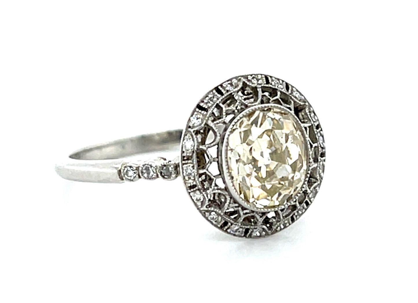 1.32ct (Light Fancy Brown SI) Old European Diamond Platinum Handmade Ring