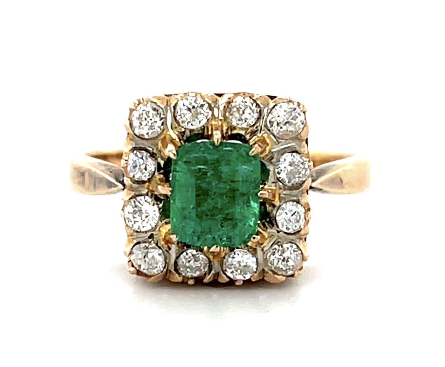 2.10ct Emerald .95ct Diamond 18KY Ring 4g