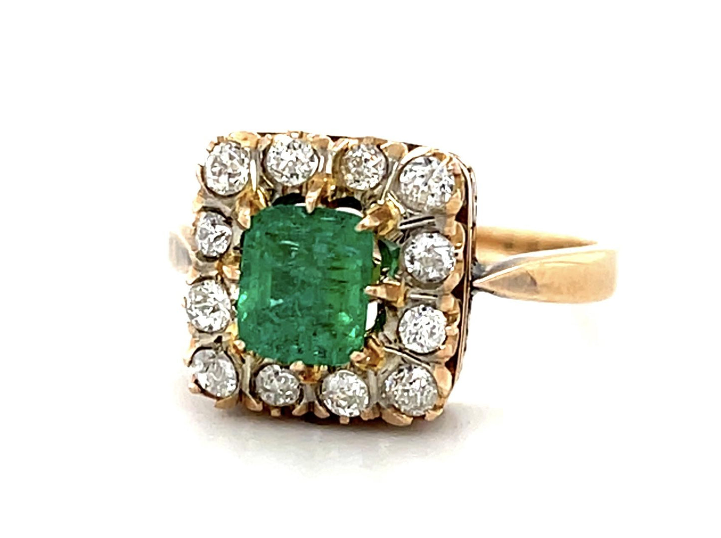 2.10ct Emerald .95ct Diamond 18KY Ring 4g
