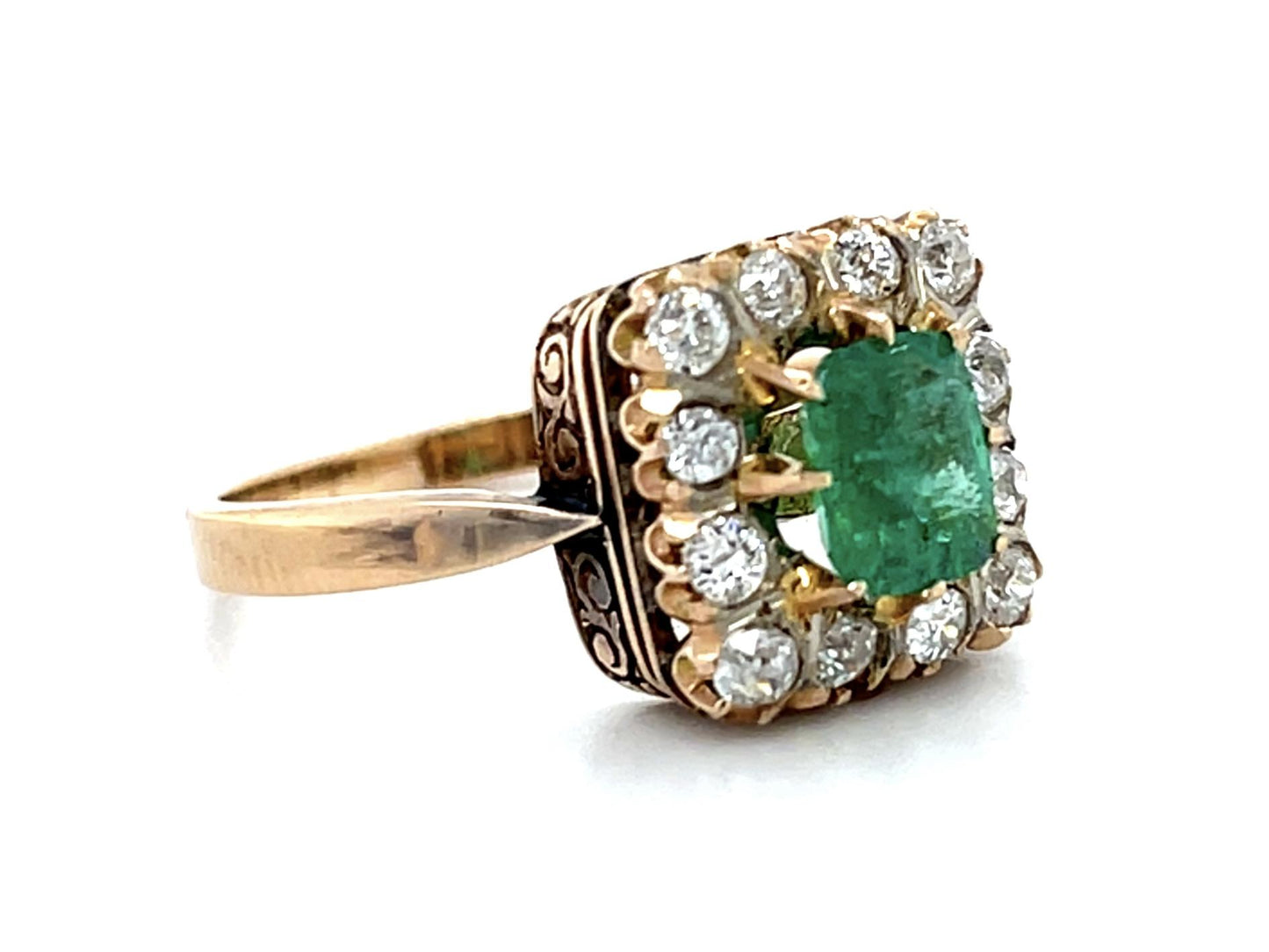 2.10ct Emerald .95ct Diamond 18KY Ring 4g