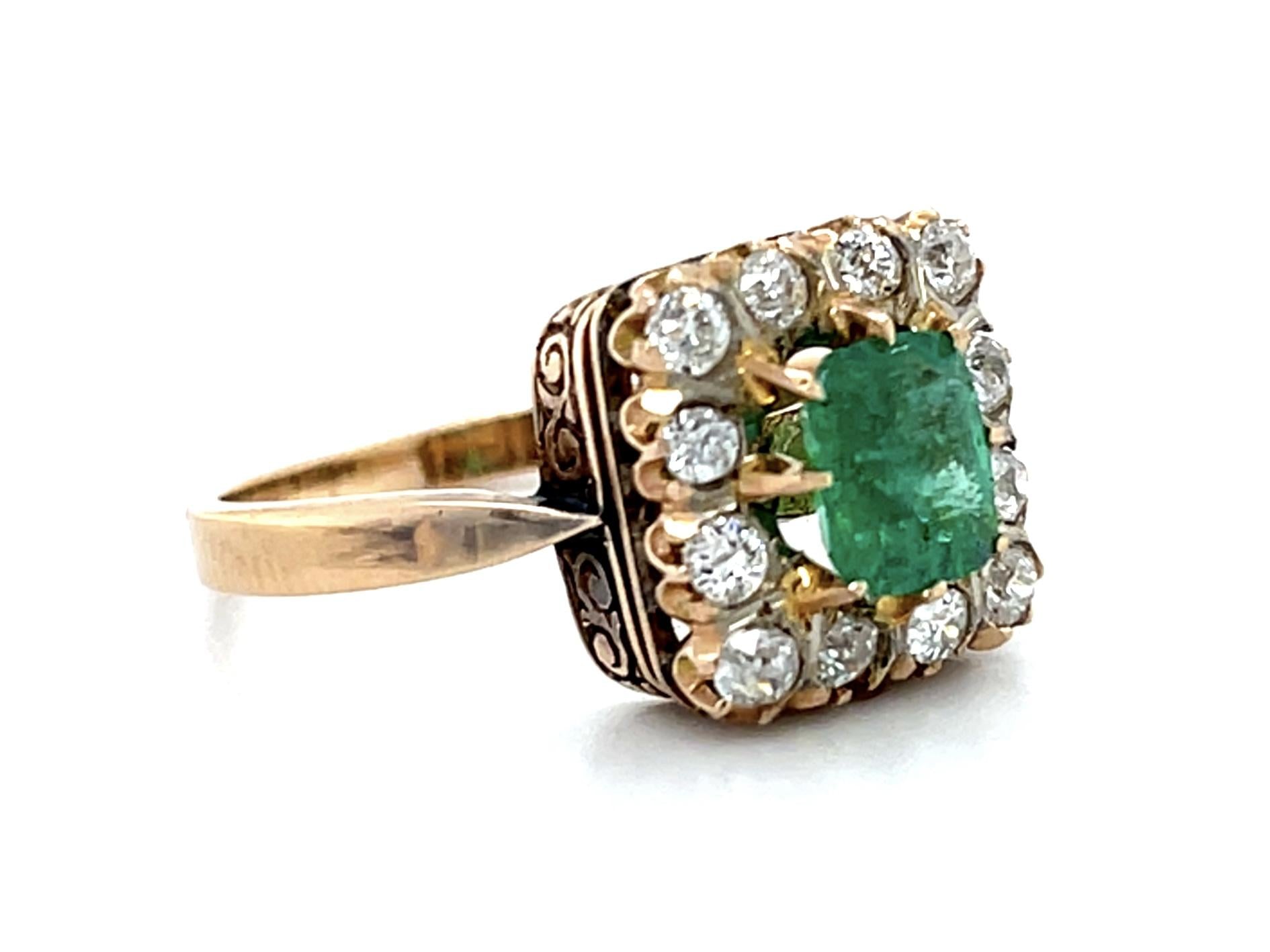 2.10ct Emerald .95ct Diamond 18KY Ring 4g