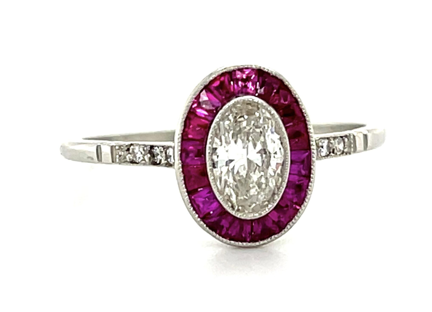 .39ct Oval Diamond .42ct French-cut Ruby Platinum Handmade Ring 2.30g