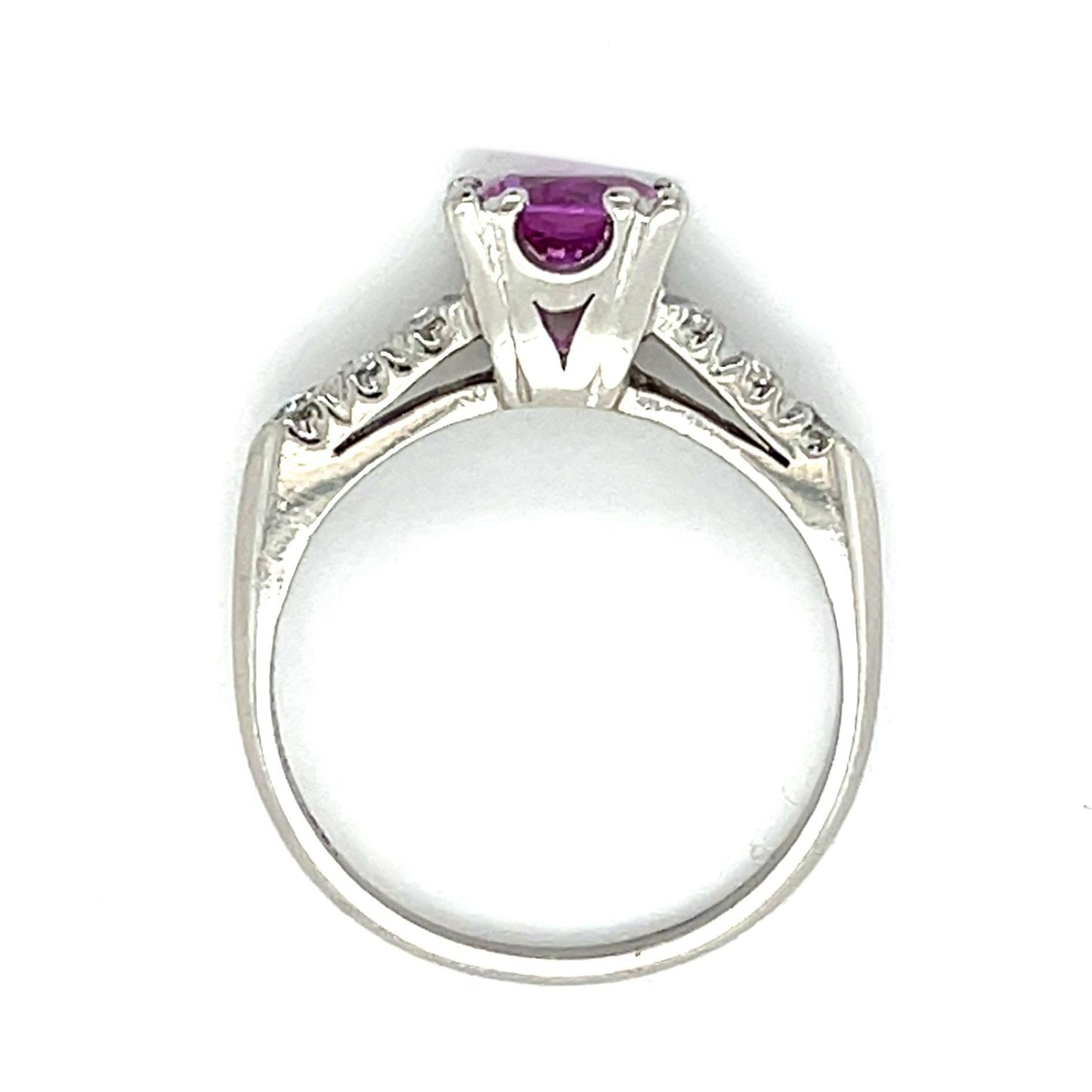 1.17ct Pink Sapphire Platinum Ring (Vintage 1950s) .16ct Diamond