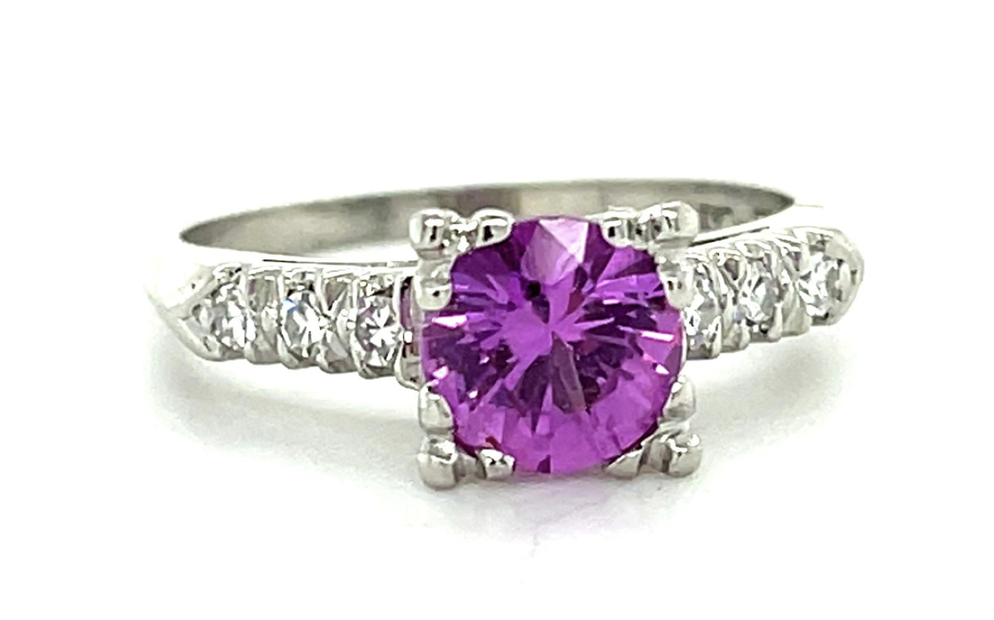1.17ct Pink Sapphire Platinum Ring (Vintage 1950s) .16ct Diamond