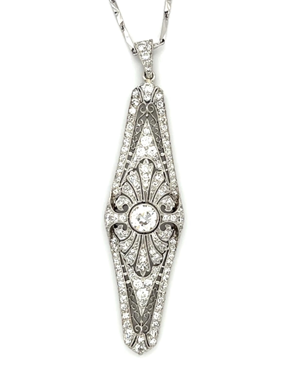 Original Art Deco .70ct Euro Diamond Platinum Pendant (Antique 1920s) 2.70ct SD
