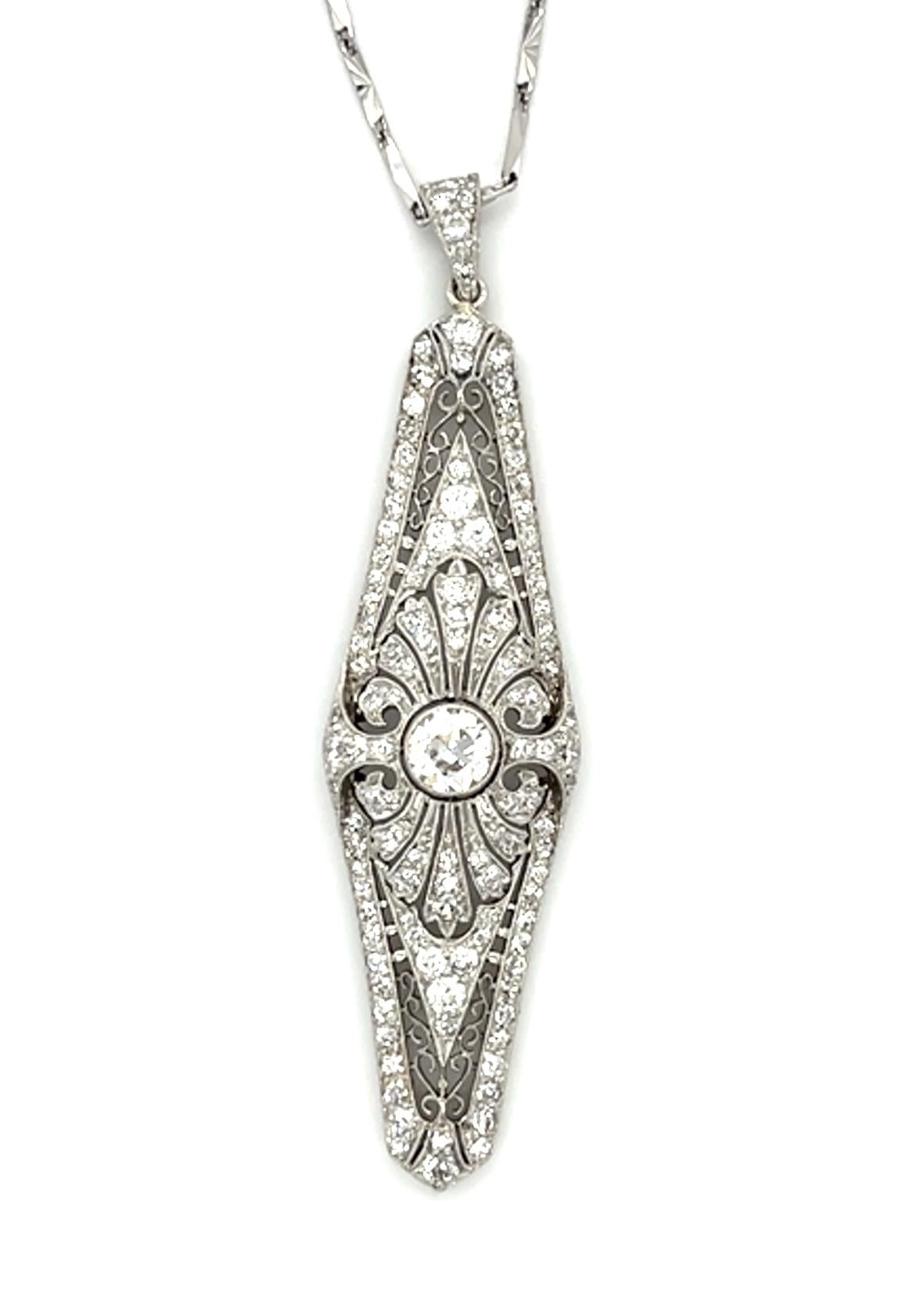 Original Art Deco .70ct Euro Diamond Platinum Pendant (Antique 1920s) 2.70ct SD