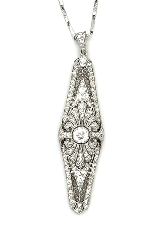 Original Art Deco .70ct Euro Diamond Platinum Pendant (Antique 1920s) 2.70ct SD