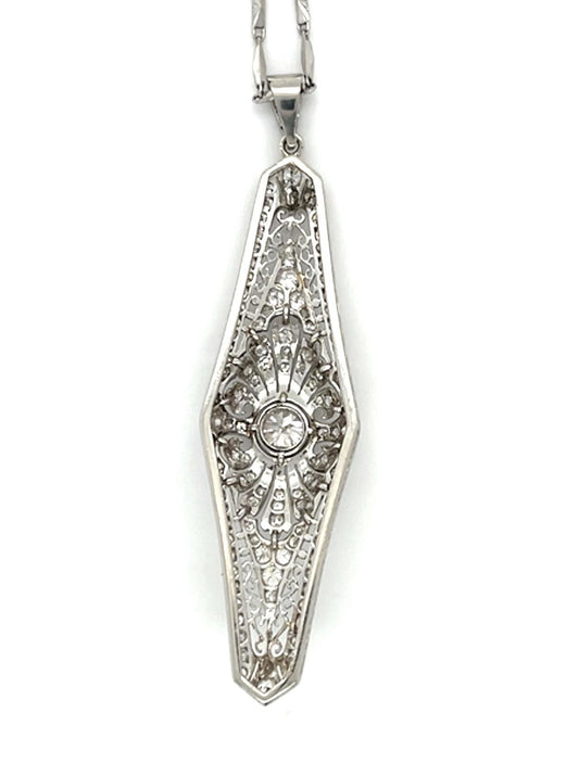 Original Art Deco .70ct Euro Diamond Platinum Pendant (Antique 1920s) 2.70ct SD