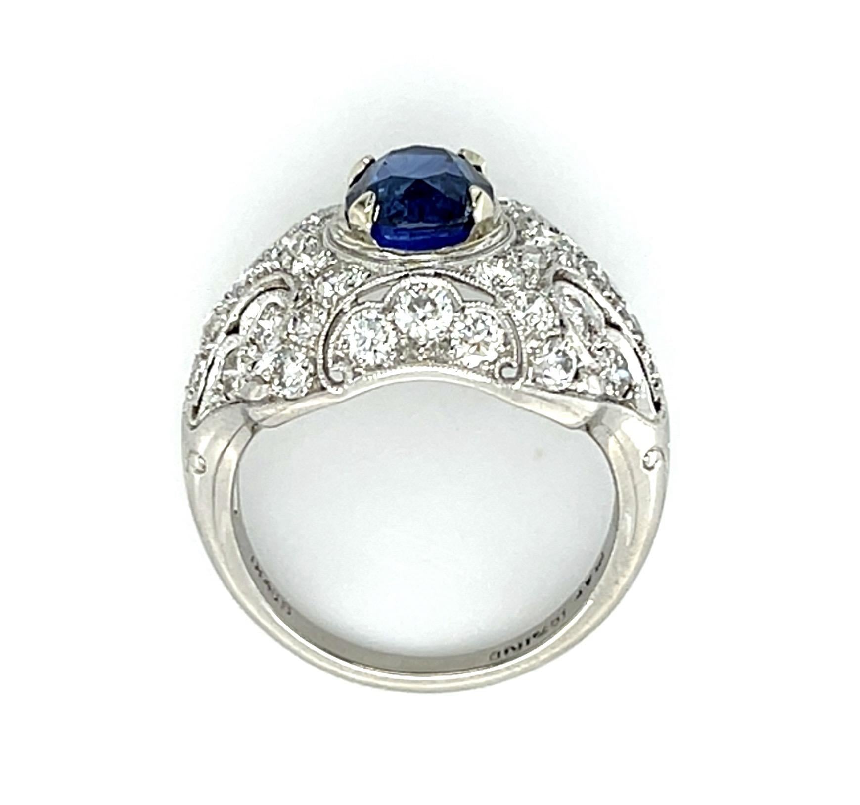 Original Art Deco 2.54ct Exact Sapphire Platinum Ring (Vintage 1930s) 1.60ct Dia