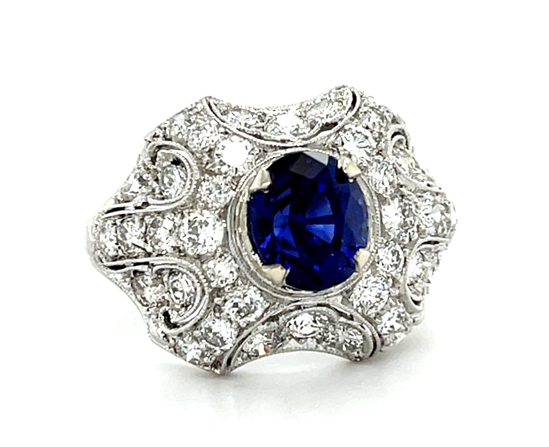 Original Art Deco 2.54ct Exact Sapphire Platinum Ring (Vintage 1930s) 1.60ct Dia