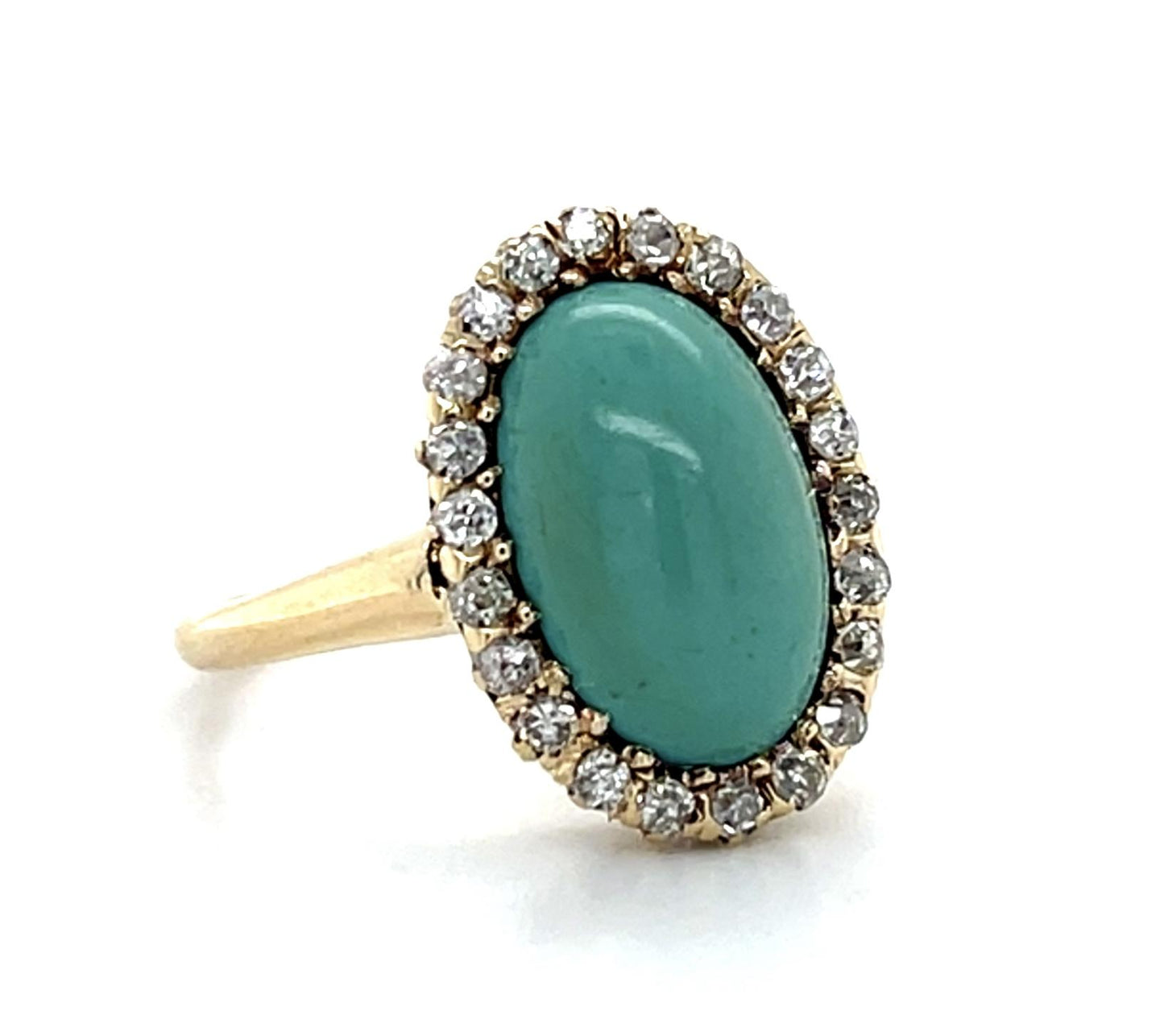 Original Victorian 2.50ct Turquoise .58ct Diamond 14KY Gold Ring (Antique 1880s)