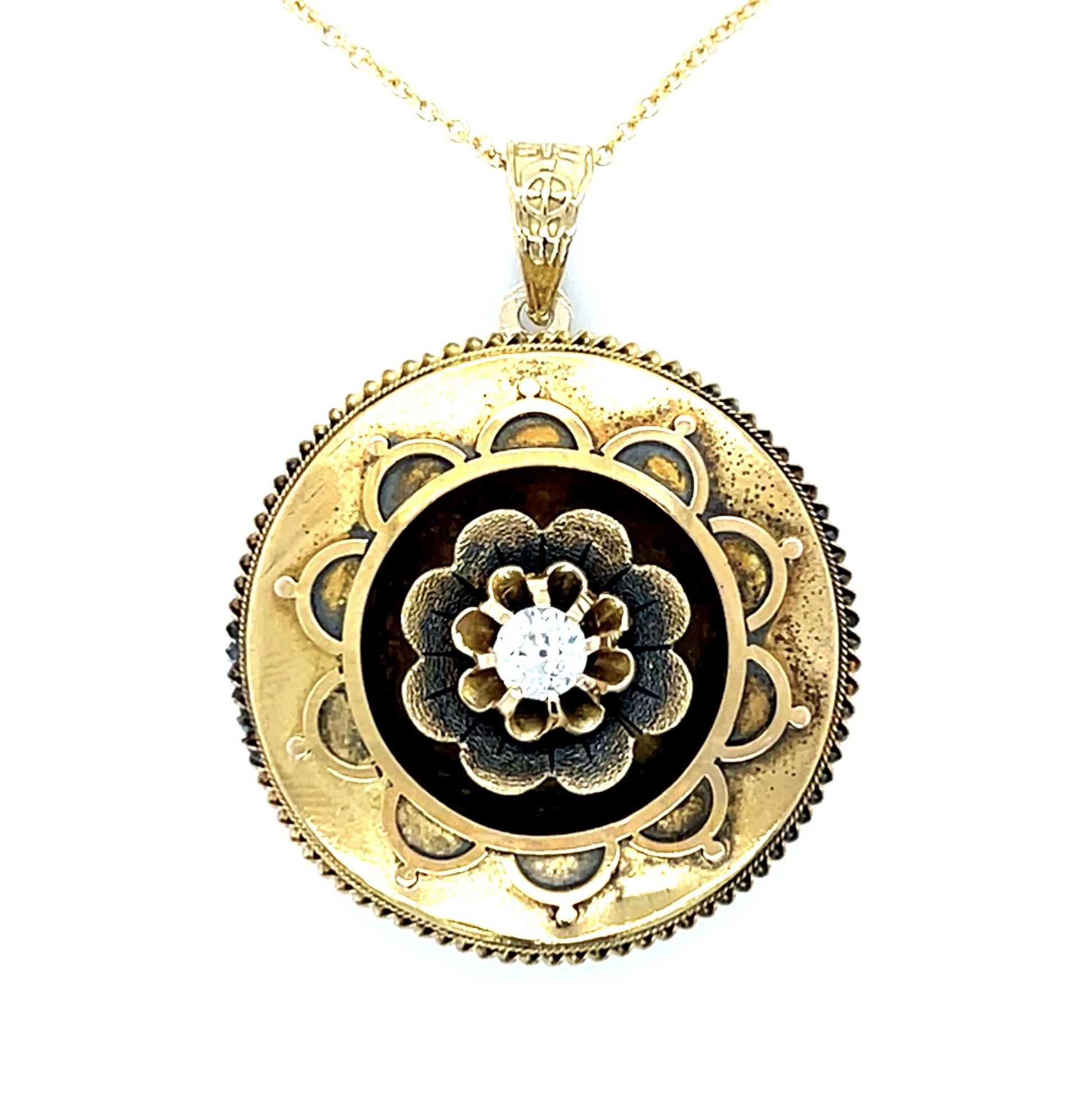 Original Victorian .22ct Old European Diamond 18KY Pendant (Antique 1880s)