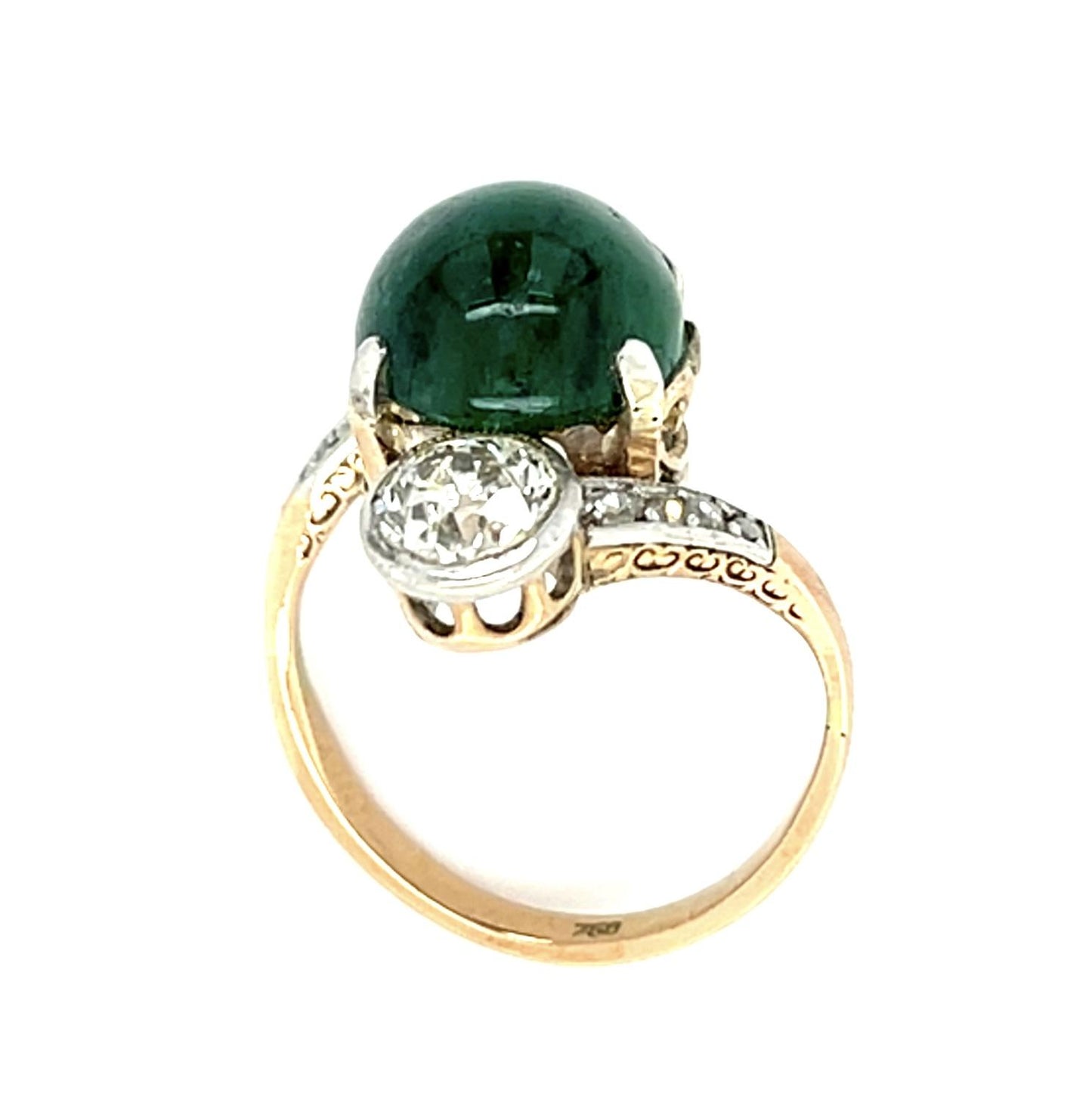 Original Edwardian 5ct Cab Emerald 1.40ct Euro Dia (Two Dia) PT+18KY Gold Ring