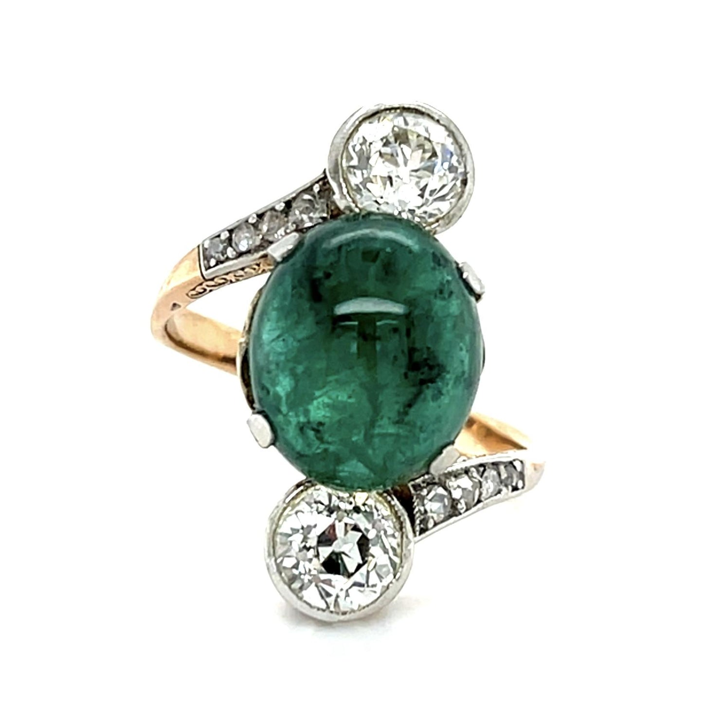 Original Edwardian 5ct Cab Emerald 1.40ct Euro Dia (Two Dia) PT+18KY Gold Ring