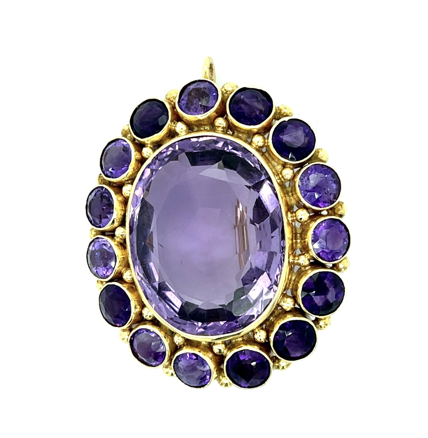 Original 65ct Amethyst 14KY or 18KY Gold Pendant Brooch (Vintage 1960s) 21.74g