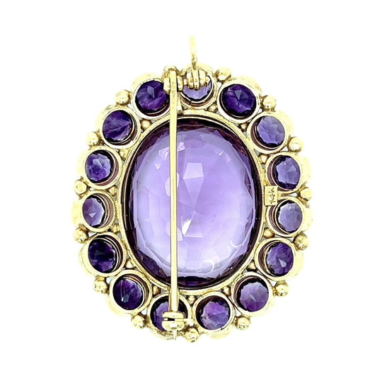 Original 65ct Amethyst 14KY or 18KY Gold Pendant Brooch (Vintage 1960s) 21.74g