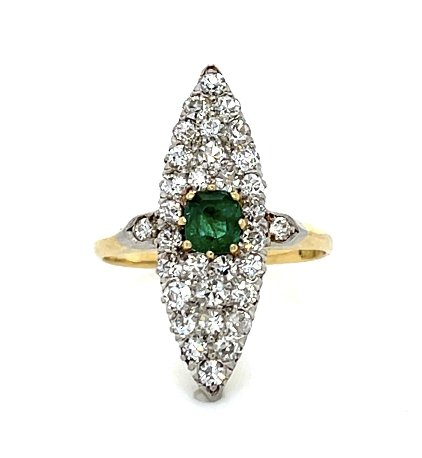 Original Edwardian .60ct Emerald 18KY Gold + Platinum Ring (Antique 1900s)