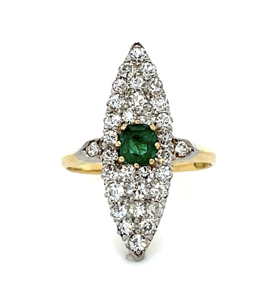 Original Edwardian .60ct Emerald 18KY Gold + Platinum Ring (Antique 1900s)