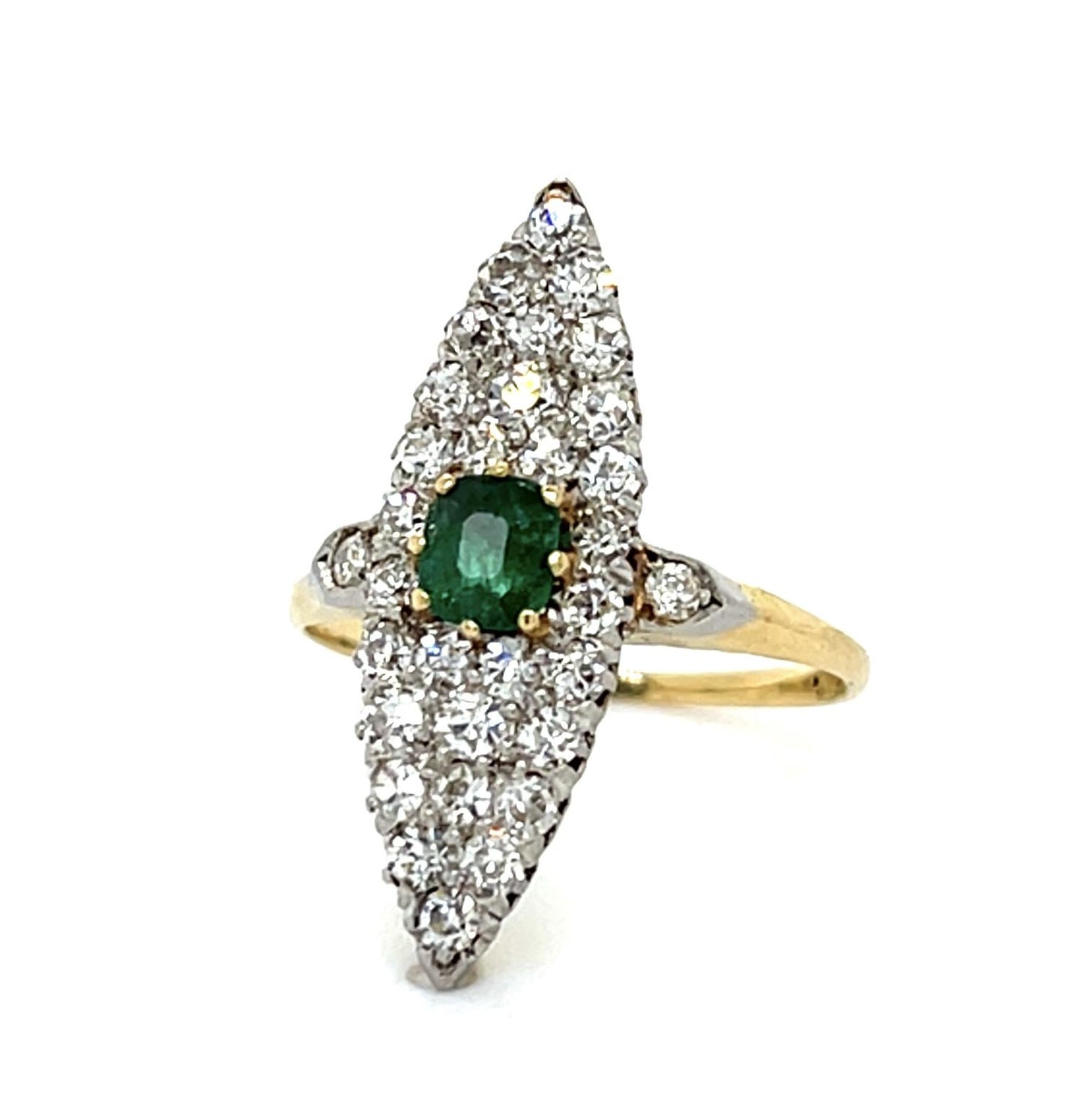 Original Edwardian .60ct Emerald 18KY Gold + Platinum Ring (Antique 1900s)