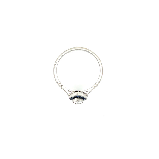 .27ct Marquise Diamond Platinum Handmade Ring .48ct French-cut Sapphire