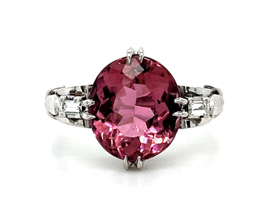 Original Art Deco 3.47ct Pink Tourmaline PT Ring (Vintage 1930s)