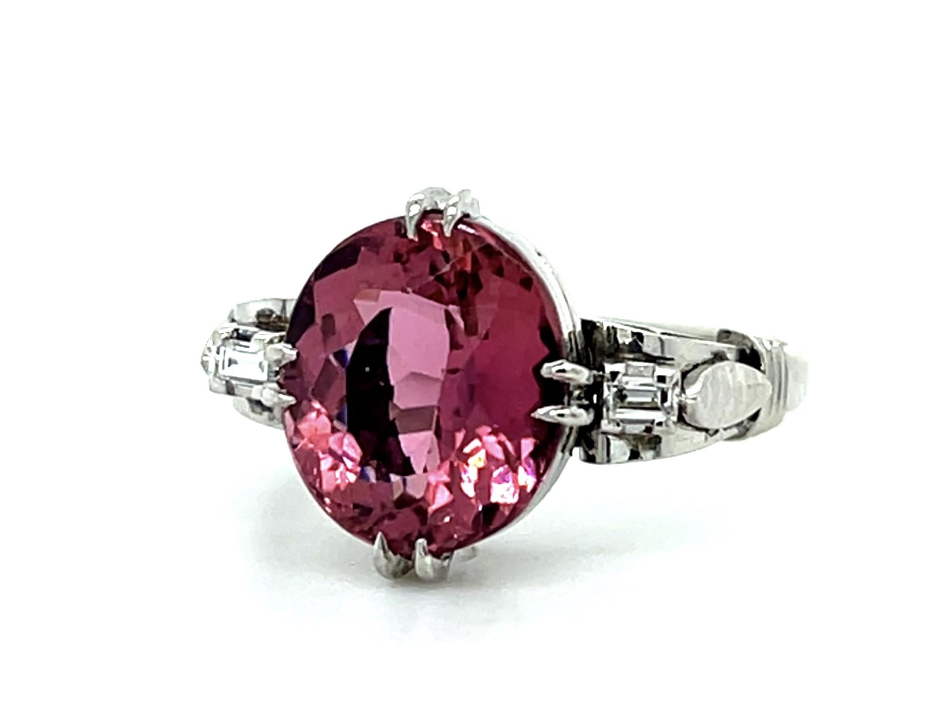 Original Art Deco 3.47ct Pink Tourmaline PT Ring (Vintage 1930s)