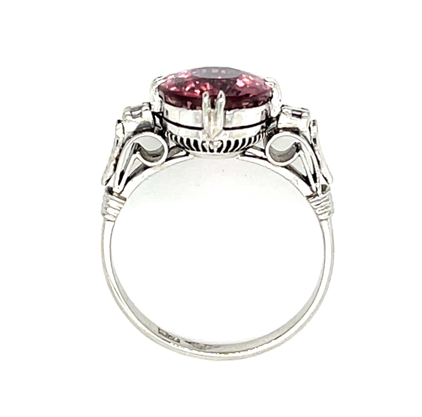 Original Art Deco 3.47ct Pink Tourmaline PT Ring (Vintage 1930s)
