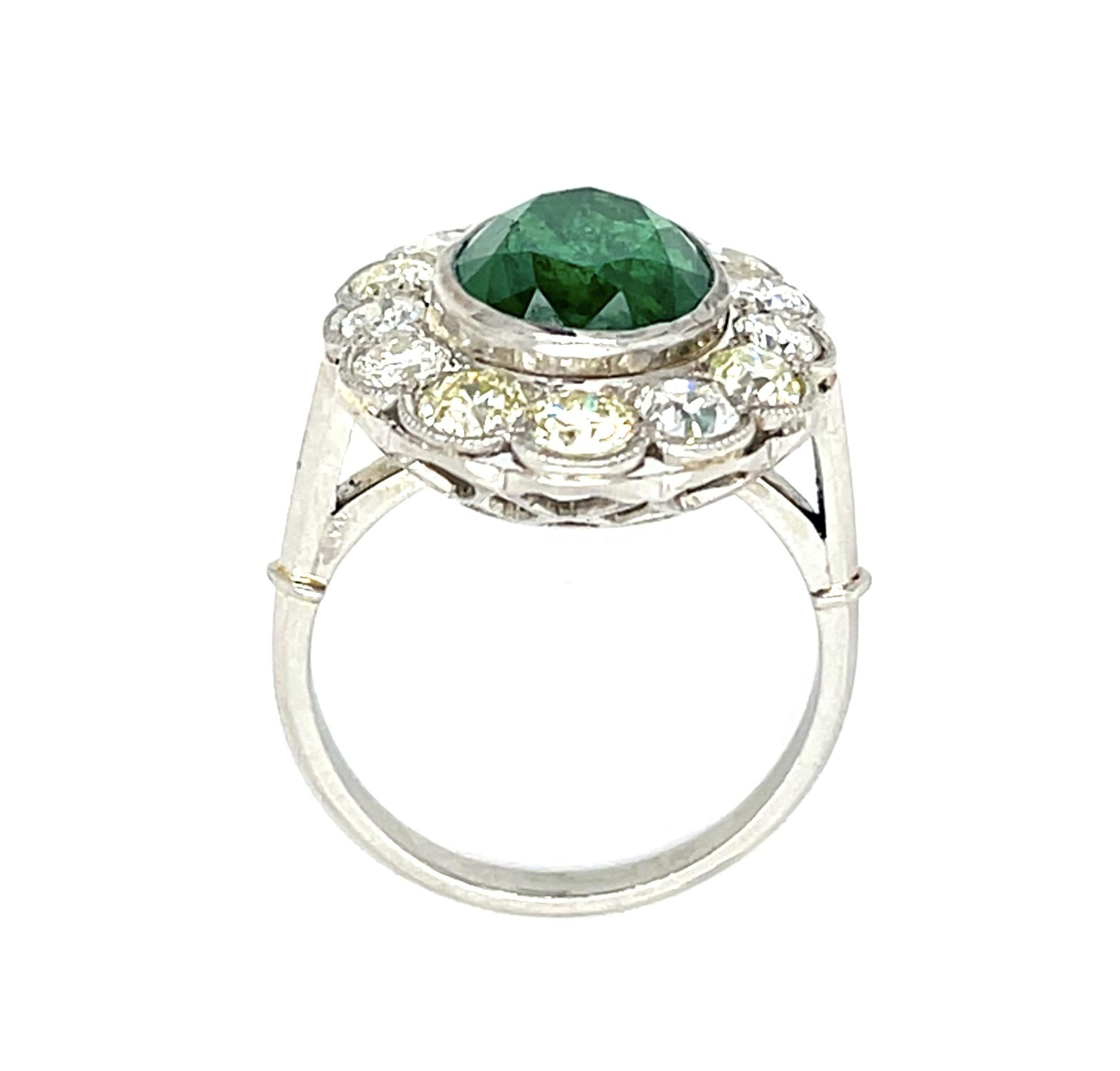 Original 5.33ct Oval Emerald PT Ring (Vintage 1940s) 2.60ct Diamond
