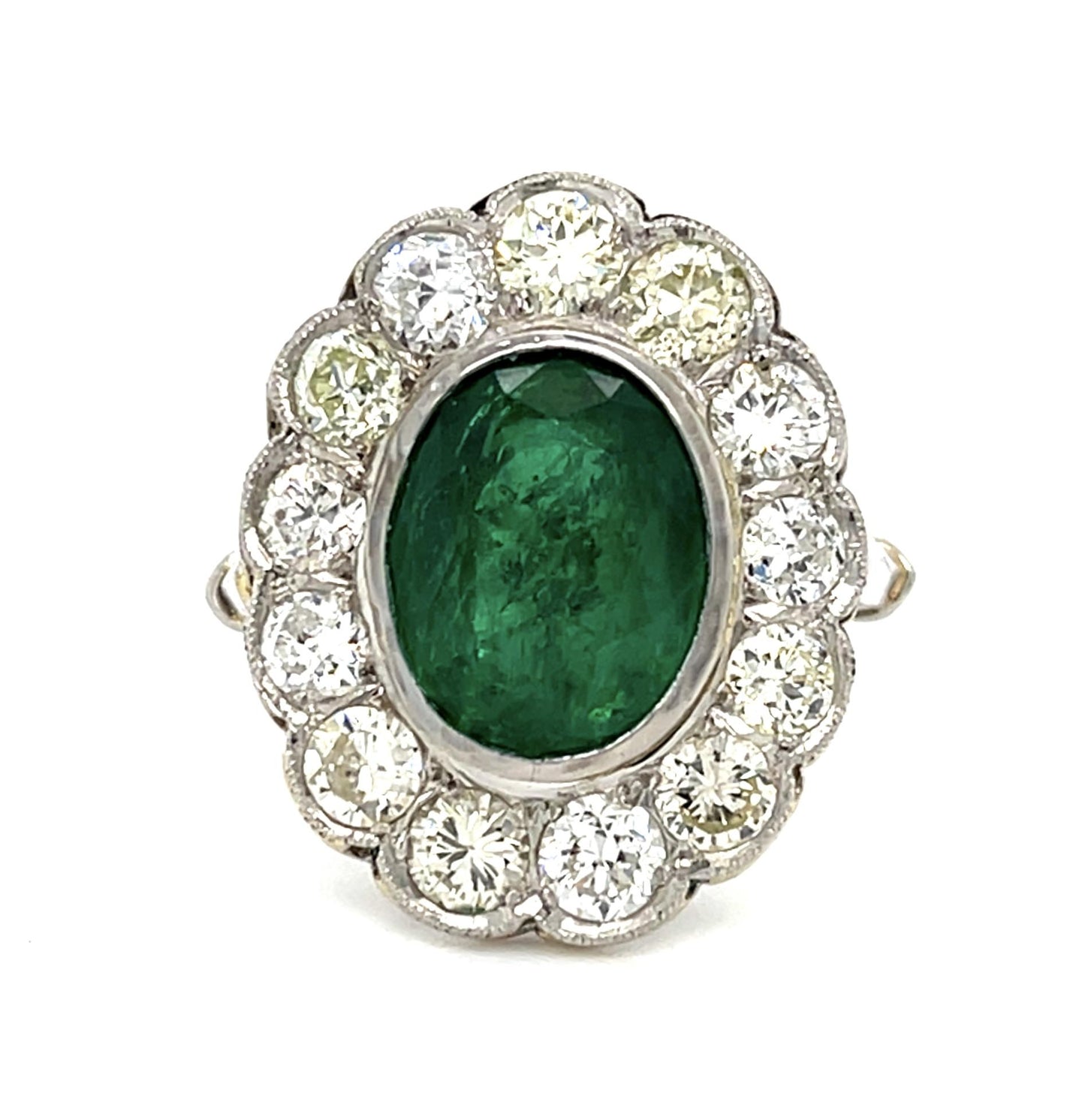 Original 5.33ct Oval Emerald PT Ring (Vintage 1940s) 2.60ct Diamond