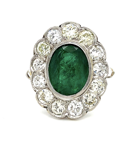 Original 5.33ct Oval Emerald PT Ring (Vintage 1940s) 2.60ct Diamond