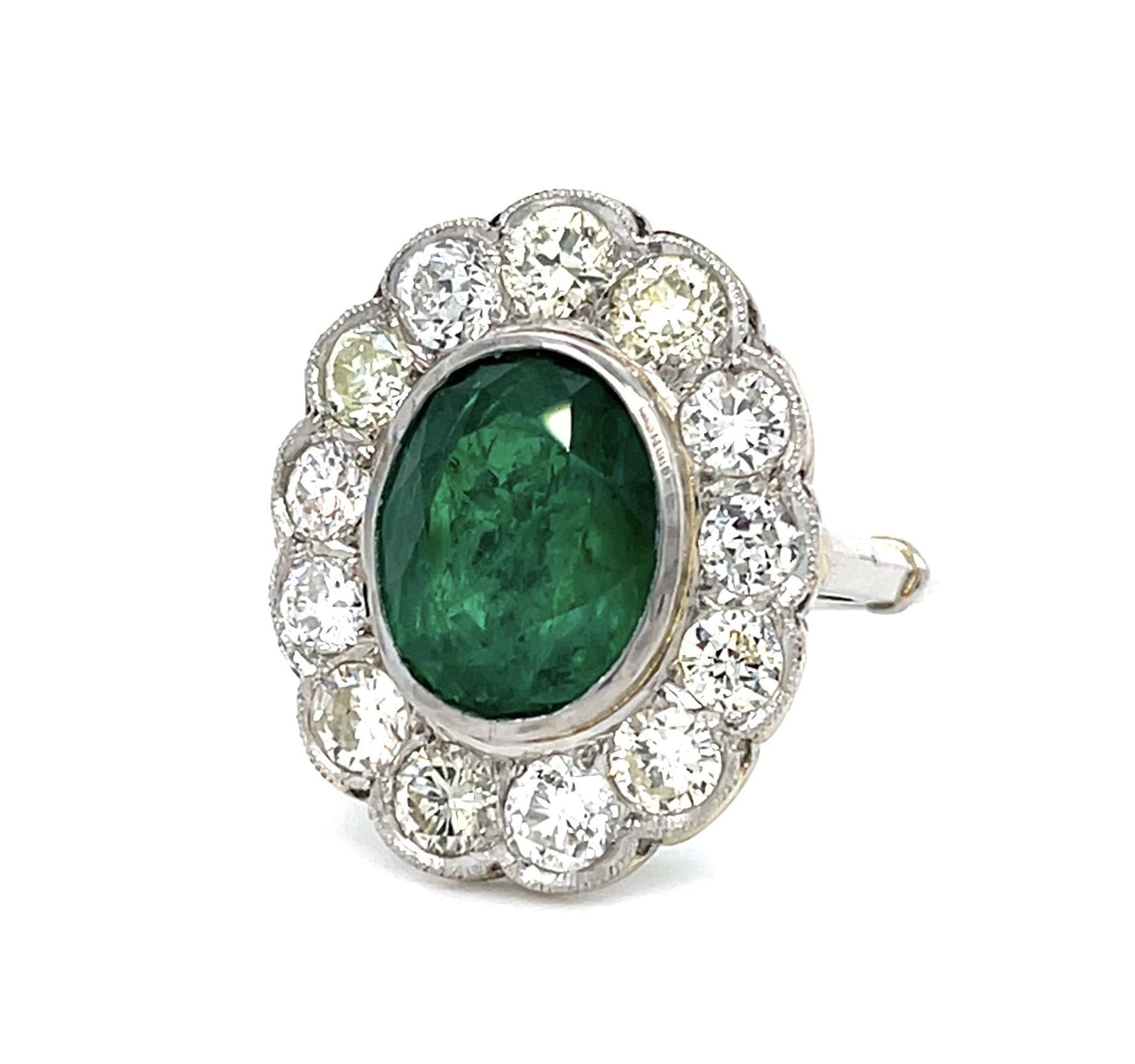 Original 5.33ct Oval Emerald PT Ring (Vintage 1940s) 2.60ct Diamond