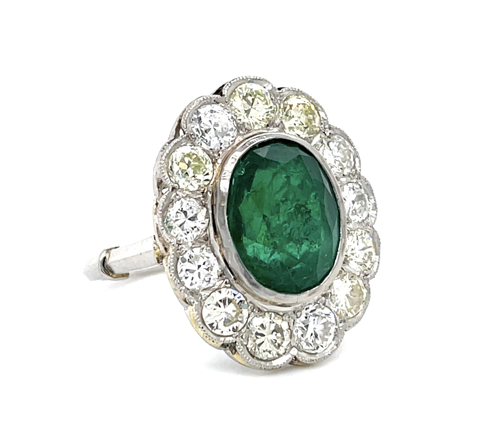 Original 5.33ct Oval Emerald PT Ring (Vintage 1940s) 2.60ct Diamond
