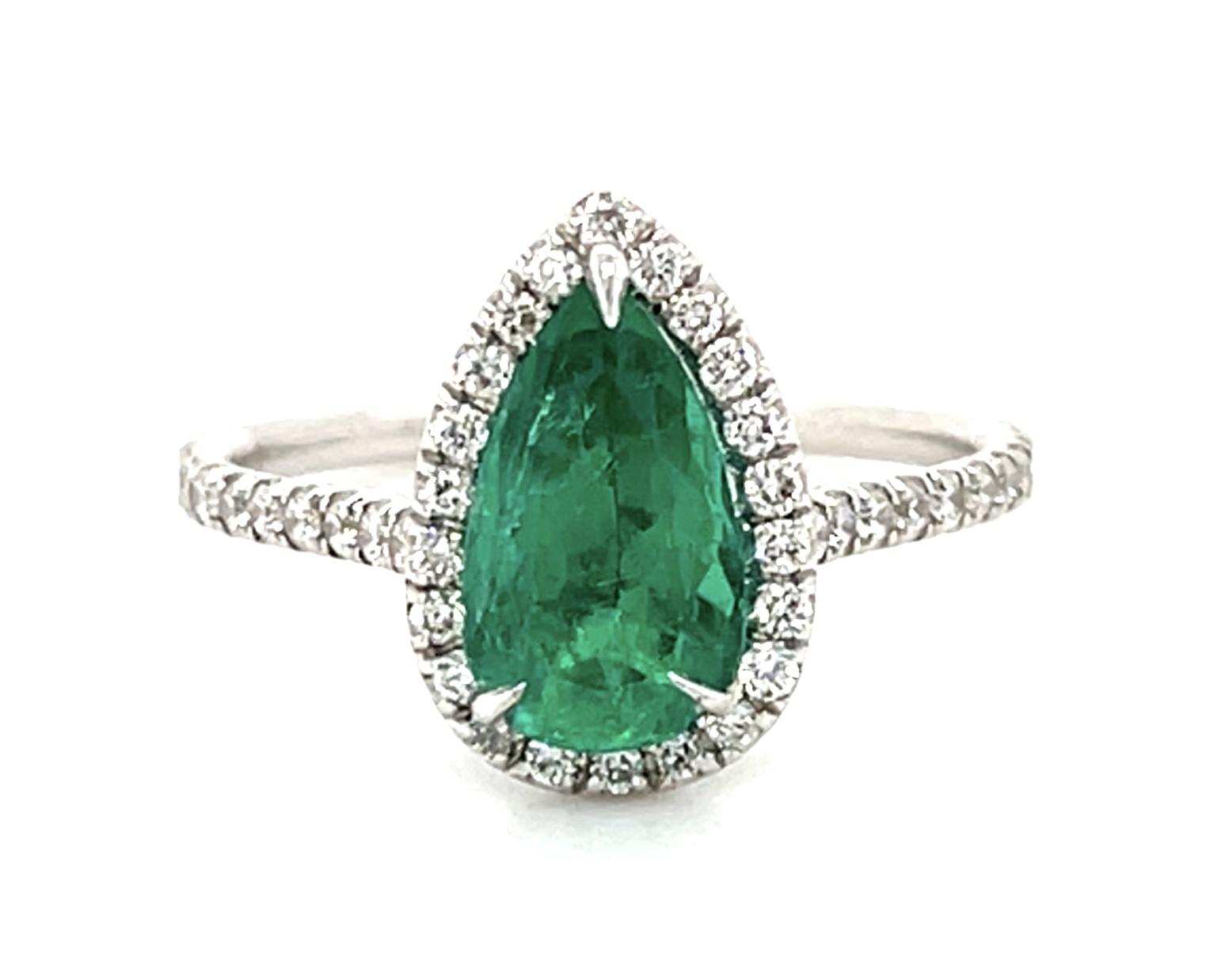 1.22ct Exact Pear Emerald 18KW Gold Ring