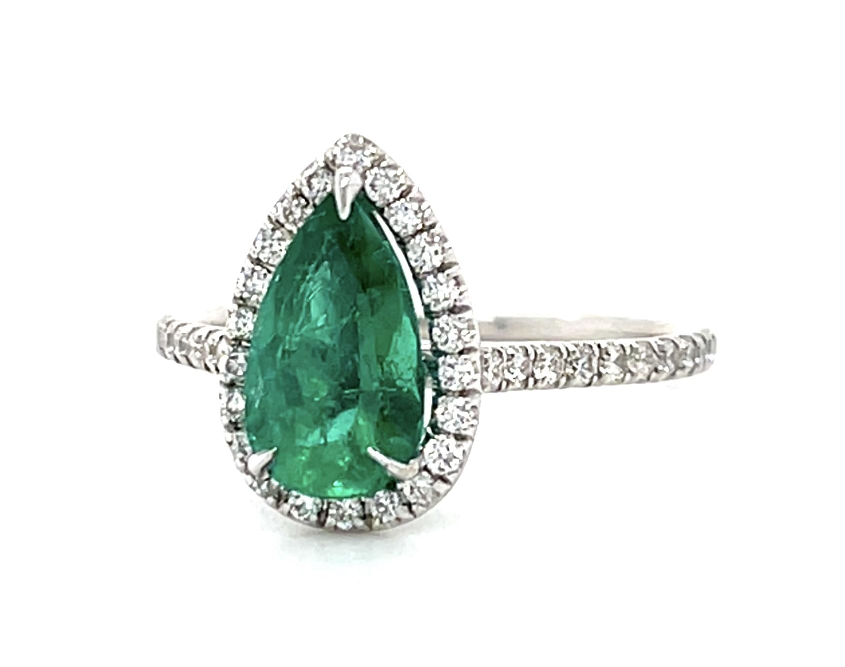 1.22ct Exact Pear Emerald 18KW Gold Ring