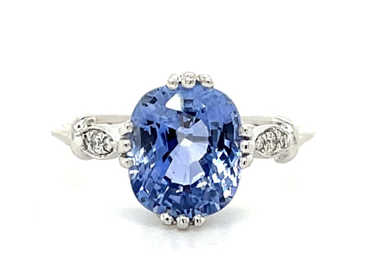 3.40ct Ceylon Cushion Sapphire Platinum Ring (Vintage 1950s)