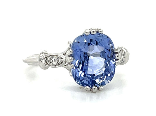 3.40ct Ceylon Cushion Sapphire Platinum Ring (Vintage 1950s)
