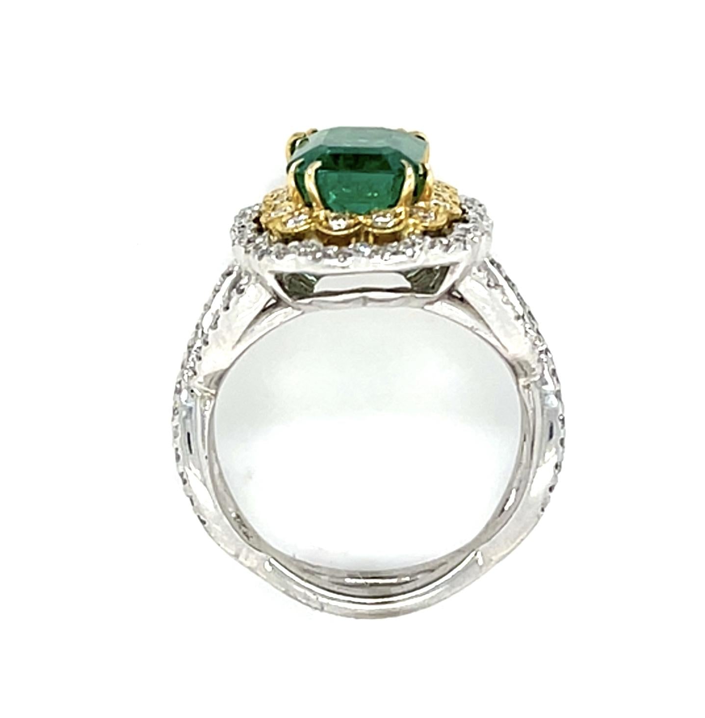 2.51ct Zambia Emerald 18K Two Tone Gold Ring