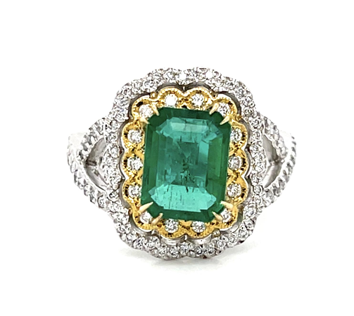 2.51ct Zambia Emerald 18K Two Tone Gold Ring