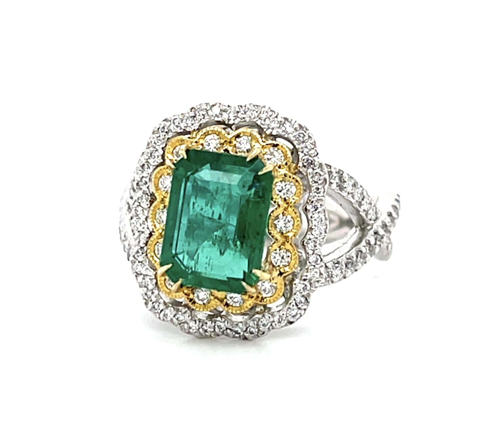 2.51ct Zambia Emerald 18K Two Tone Gold Ring