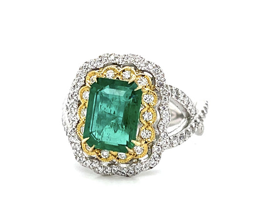 2.51ct Zambia Emerald 18K Two Tone Gold Ring