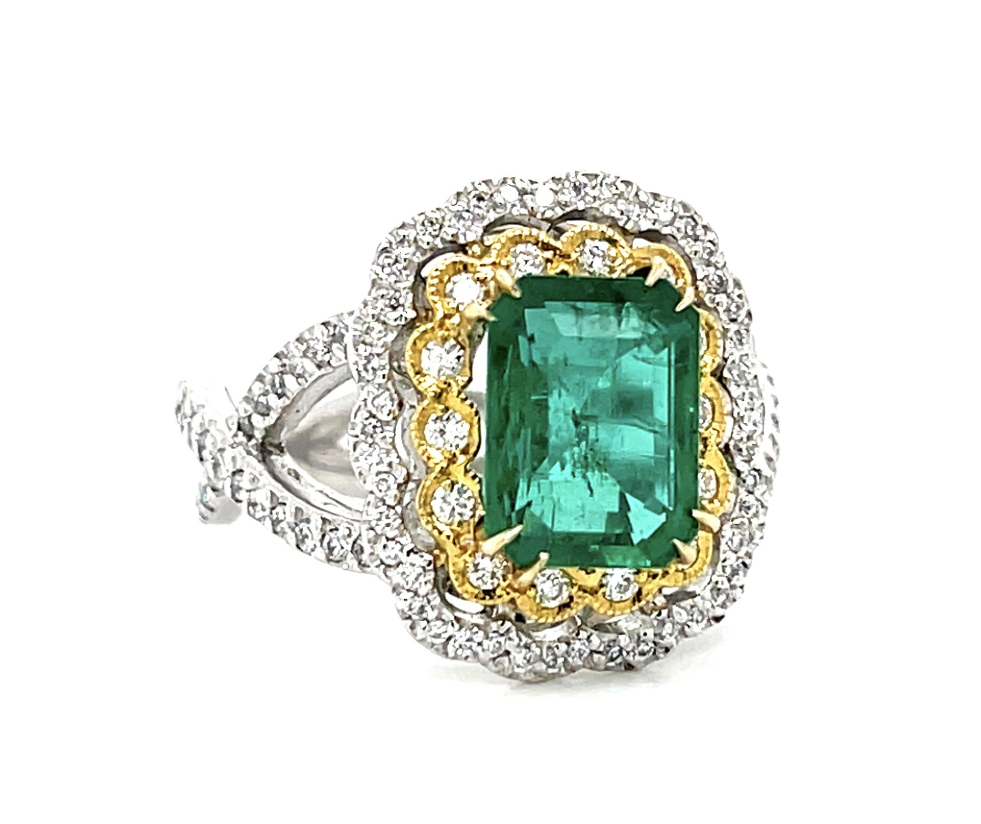 2.51ct Zambia Emerald 18K Two Tone Gold Ring